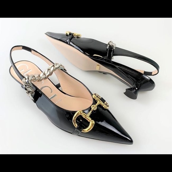 GUCCI Black Patent Leather Horsebit Chain Pumps Size 40 9.5 616596 Runway Shoe - Picture 9 of 16